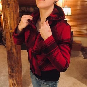 Old navy wool shell red plaid coat